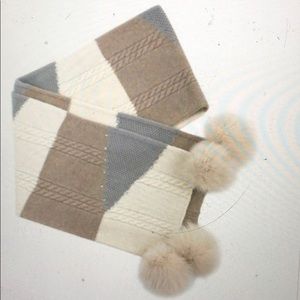 Mitchies Knitted Hat and Scarf with Fur Pom Poms